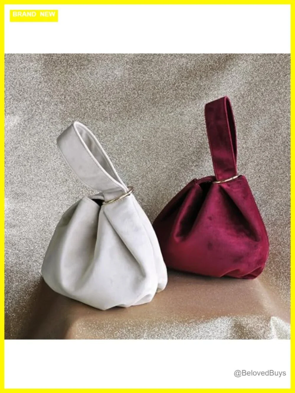 Velvet Top Handle Bucket Clutch Wristlet Purse